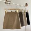 Zipper PU Leather Skirt with Safety Pants High Waist A-line Skirt Sweet Short Mini Skirts  Girls