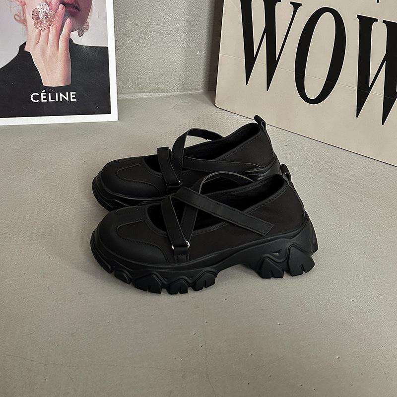 Fashion Retro Platform Heightening Round Head Sports Shoes Single Shoes Women's Summer Mesh Outer Wear Versatile Casual Moral Training Shoes
