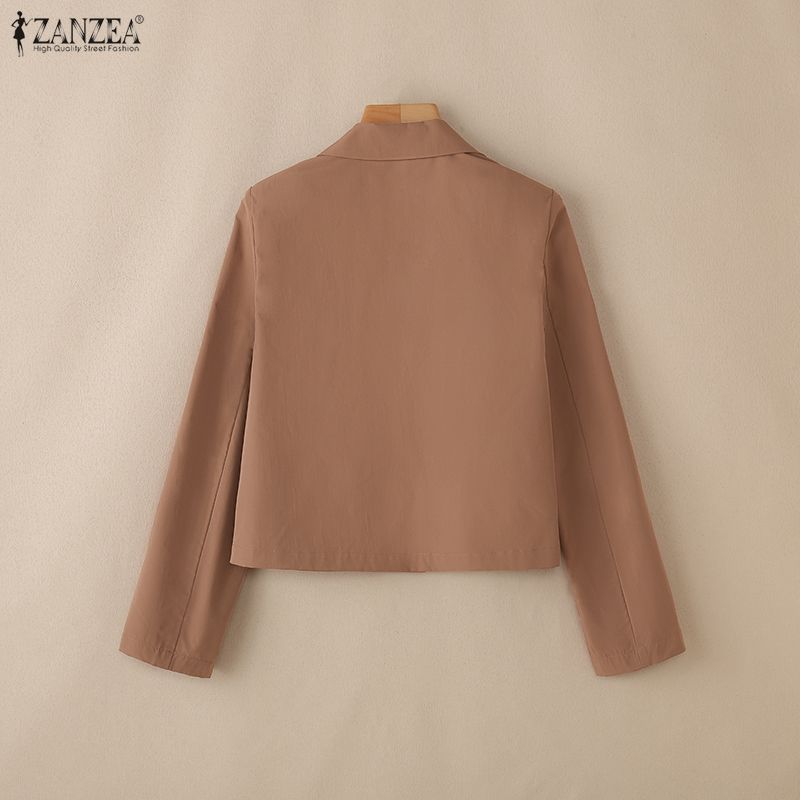 ZANZEA Lässige Damen-Cardigan-Bluse mit Umlegekragen und langen Ärmeln