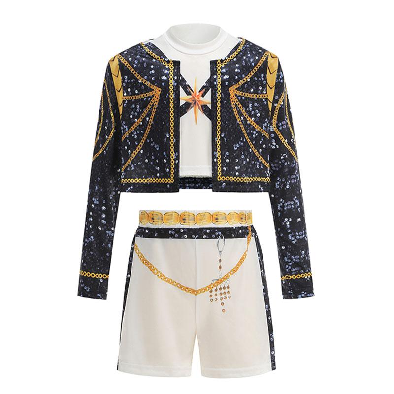 3-10Y Girls Singer Show Costume Kids 3PCS Coat+Top+Shorts Set 2026 New Cosplay Hip-hop Dance Stage Performance Carnival Clothing