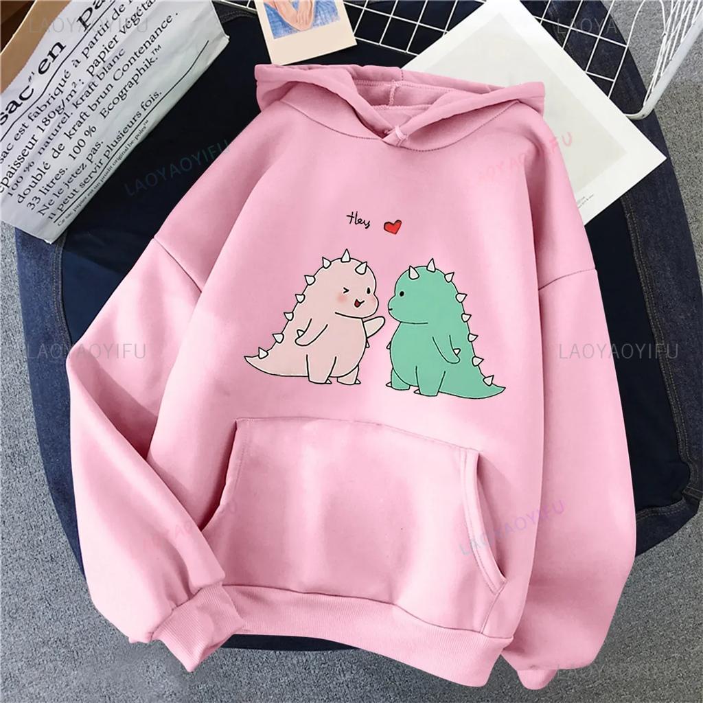 Couple Dinosaur Hoodies Winter Casual Kangaroo Pocket Outerwear Korean Kawaii Style Pattern Pullovers Women Men Hoodie Outerwear