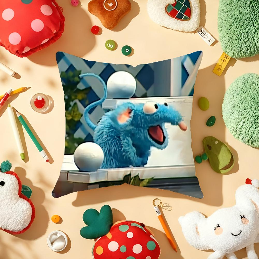 TTutter Cute House Meme Blue Mouse Cushion Cover Plush Fabric Soft DoubleSided Printed Sofa Warm Winter Home Gift Pillow Cover