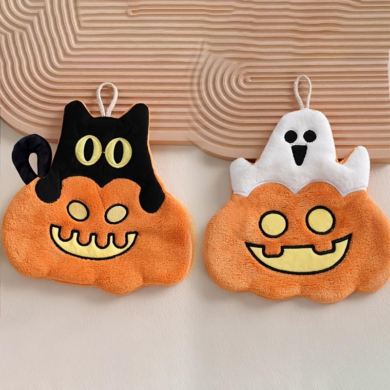 1pc Halloween Pumpkin Coral Fleece Hand Towel - Cute Cartoon Pumpkin Design,Perfect for Kitchen, Bathroom, and Party Decorations
