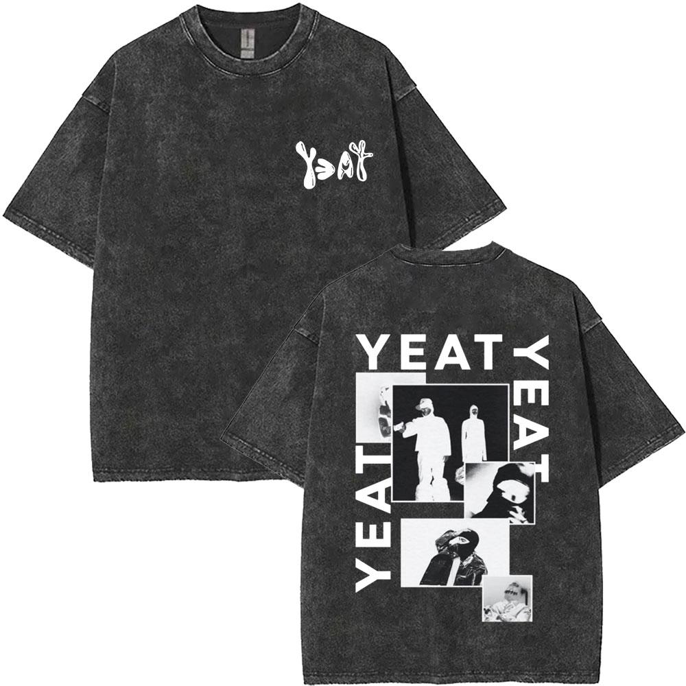 Vintage Washed Rapper Yeat Double Sided Print Tshirts Lyfestyle T Shirt Men Women Hip Hop Fashion Trend Tshirt Streetwear