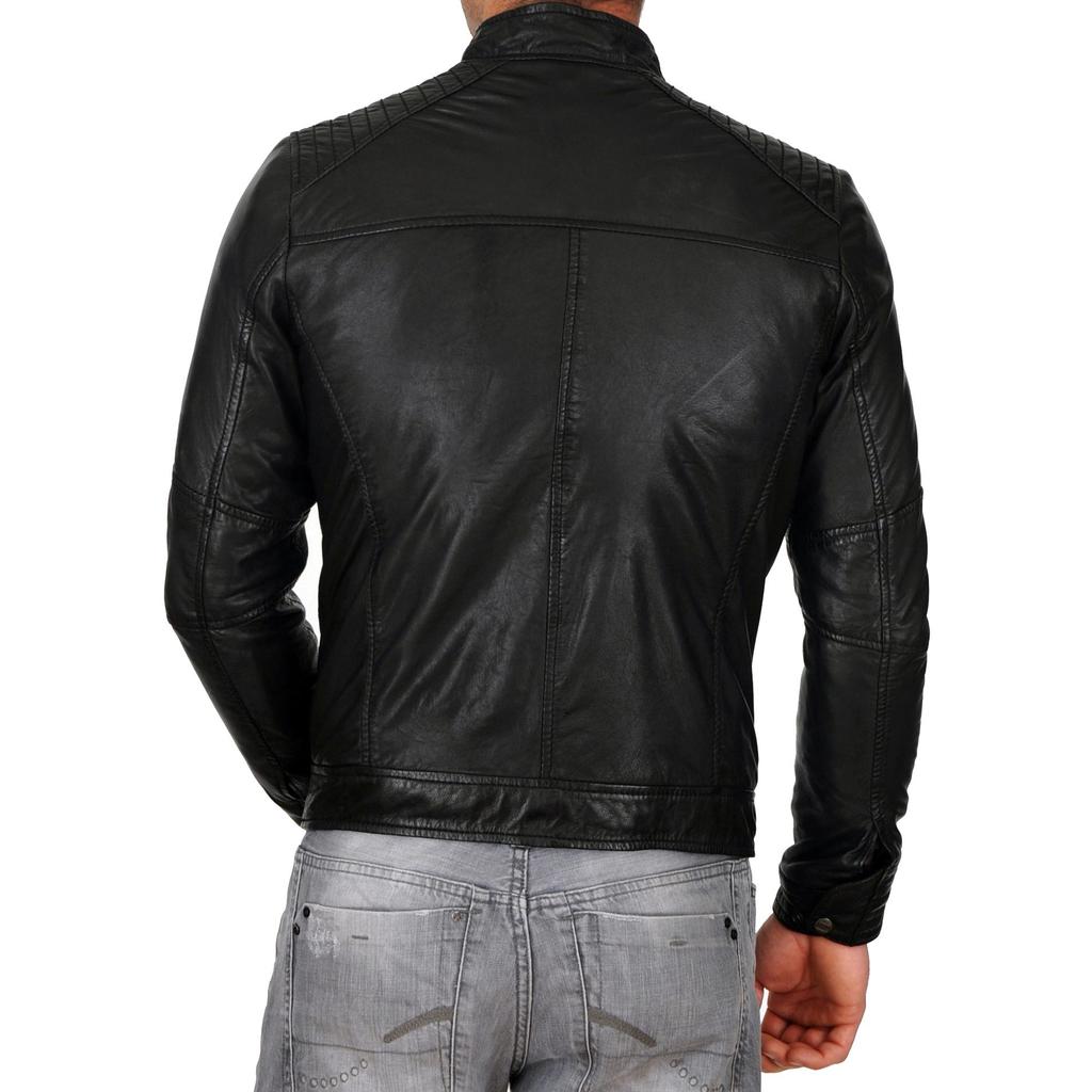 SKINOUTFIT Men's Genuine Lambskin Black Leather Jacket Stylish Motorcycle Bomber Biker Outerwear MJ 36