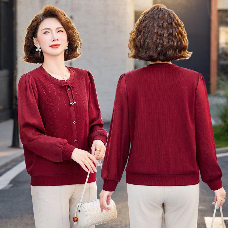 Elegant Spring-Autumn Knit T-shirt Set for Middle-Aged Women 2026