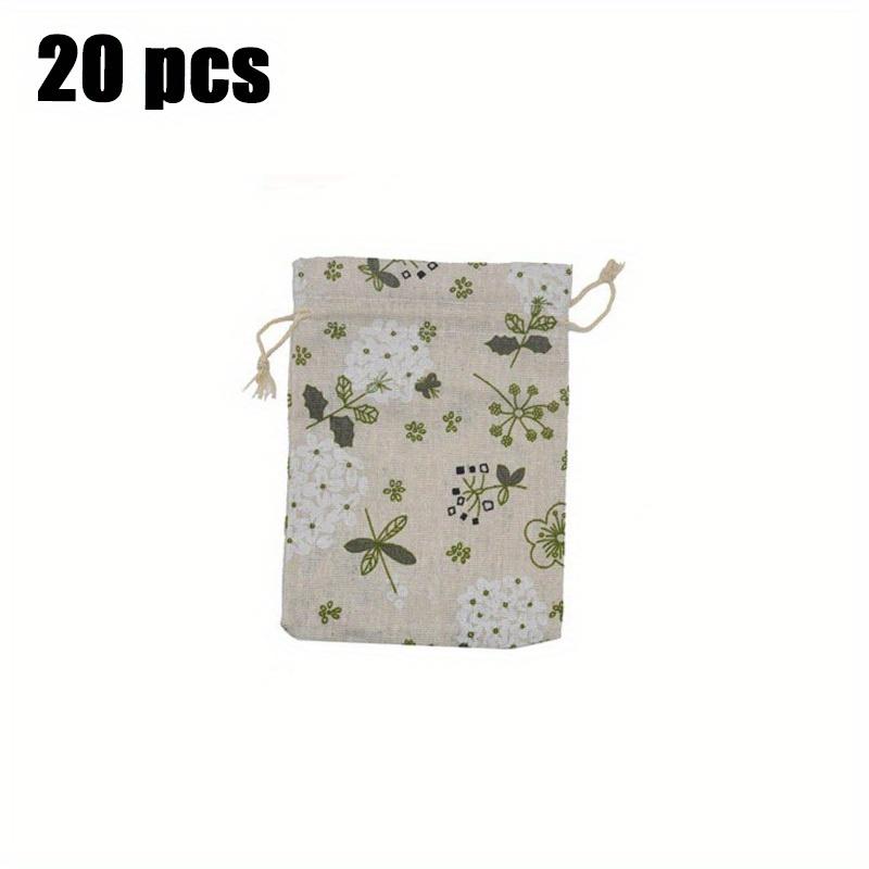 1Set/20pcs printed drawstring bag, holiday candy bag, Valentine's Day reusable jewelry bag, wedding party and DIY craft packaging (green leaf)