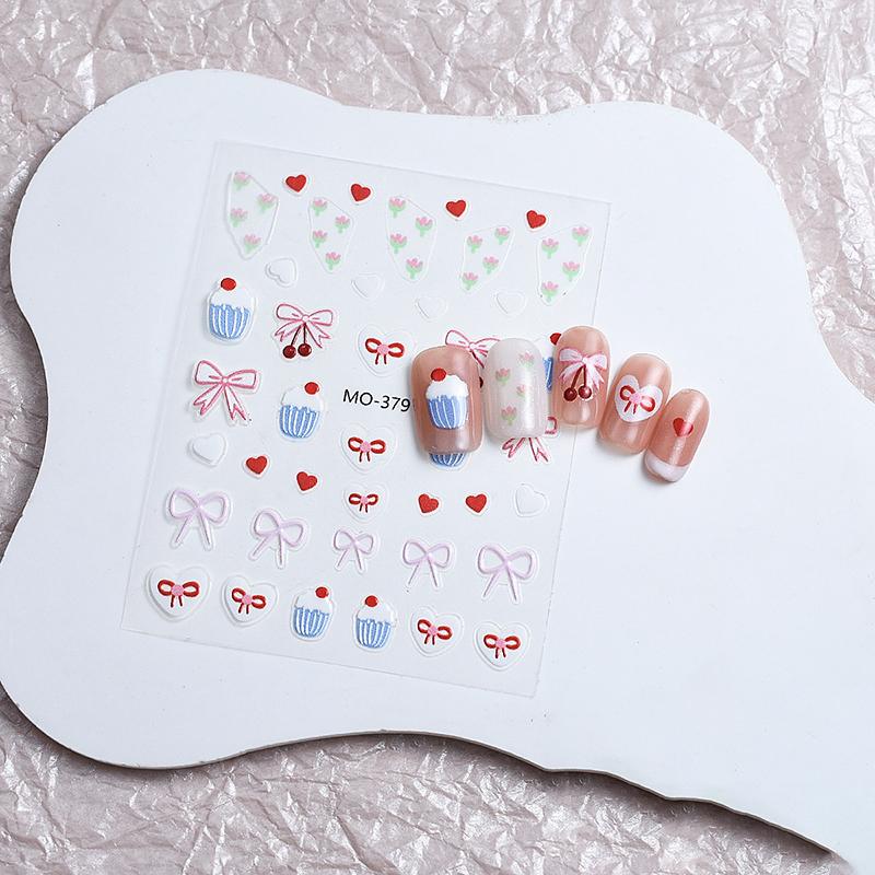 

3D сладкие наклейки для ногтей, дизайны, рельефный бант для торта, вишневый бант, наклейка для ногтей, самоклеящаяся, аксессуары для маникюра своими руками, украшения