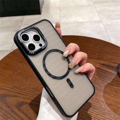 Matný průhledný kryt s kovovým kroužkem na čočku pro iPhone 16 15 14 Plus 13 12 11 Pro Max Stripe magnetický bezdrátový nabíjecí kryt