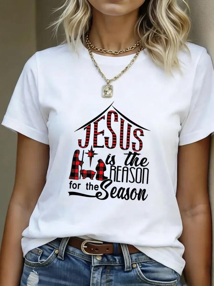 (Asian Size) tree watercolor  T Shirt Print Casual New Year Short Sleeve T-shirts Merry Christmas Fashion Women's Top O-neck Clothing Graphic Tee
