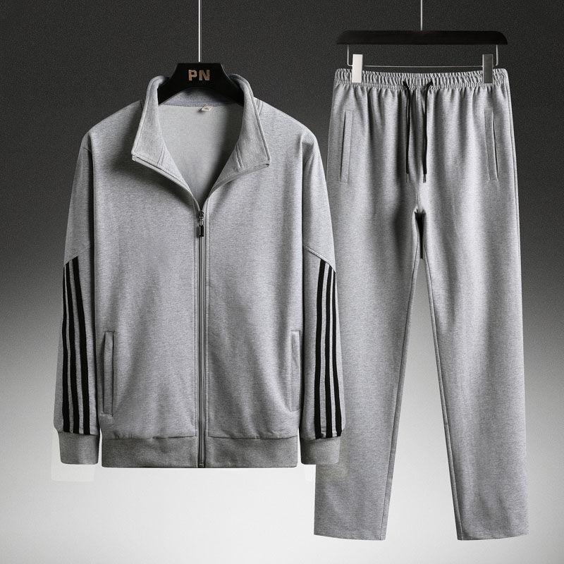 

Повседневный мужской костюм на весну и осень для папы, свитер для людей среднего и пожилого возраста, спортивная куртка больших размеров XXXL светло-серый