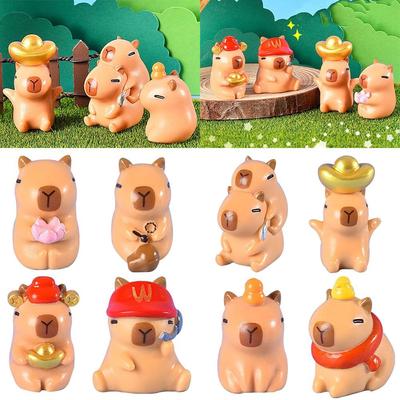 1pc Resin Miniature Capybara Figurines Multicolor DIY Cartoon Capybara Statue Accessories Car Ornament Mini Animals Figurine