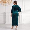 Velvet Embossed Beaded Lantern Sleeve Slim Fit Dress