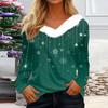 Women's Fashion Casual Long Sleeve Christmas Printed Plush Collar V-Neck Top