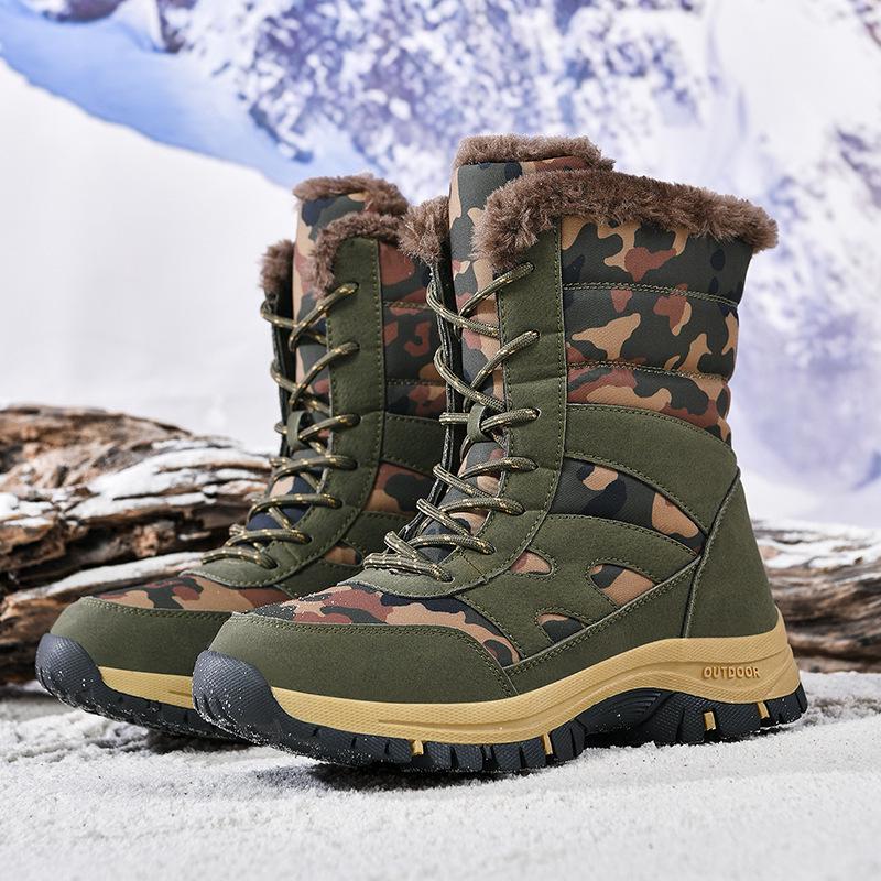 Plus Size Warm Camouflage Snow Boots for Men - Fleece-Lined, Thick-Soled, High-Top, Army Green (Autumn/Winter)