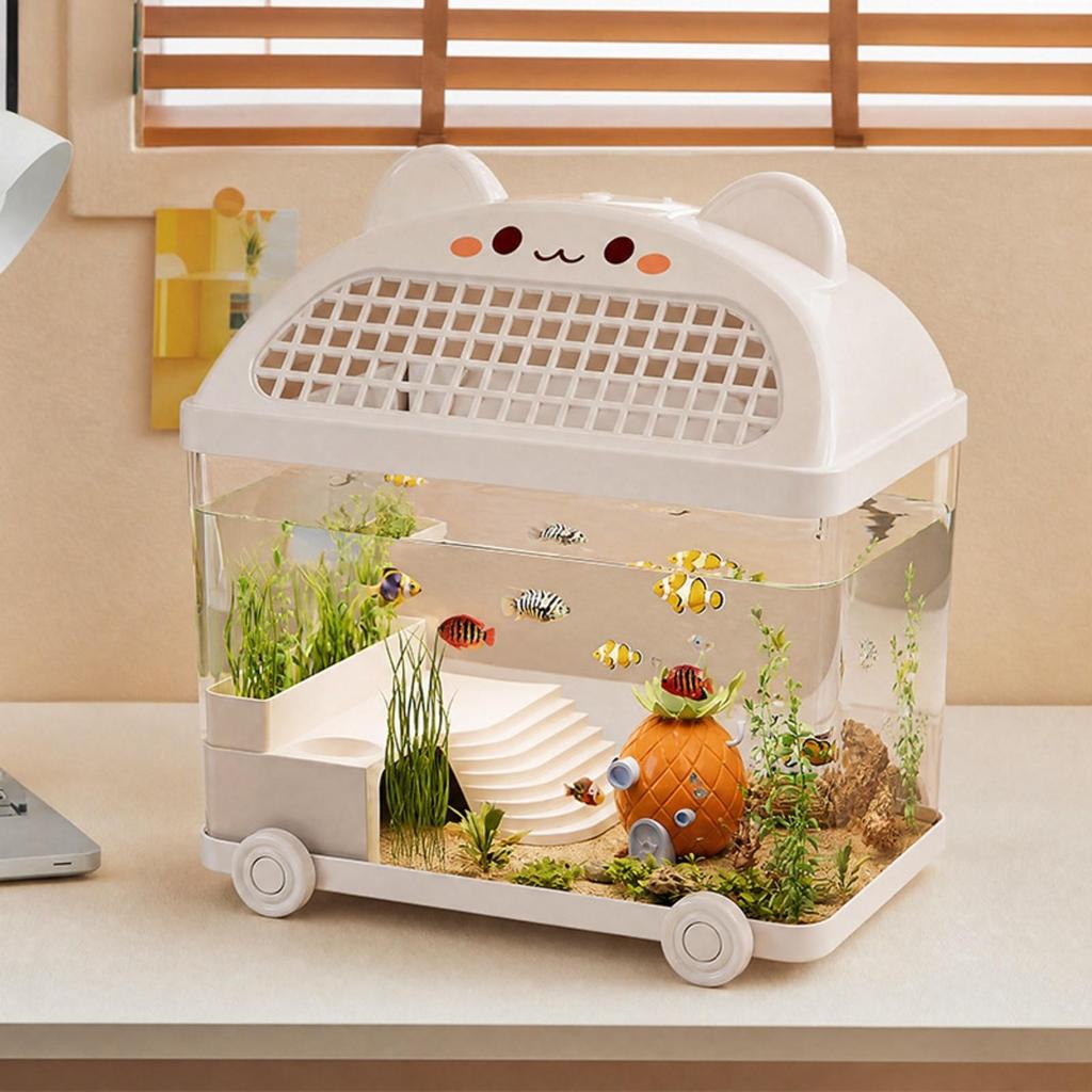 CatShaped Pet Enclosure Ventilated Transparent tank with Wheels Enclosed Raised