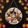 Front Porch Hanging Sign Wooden Halloween Door Sign, Cute Puppy Witch Hat Pumpkin Boo Festive Home Ornament Hanger, Fall Maple Leaf Wall Decor