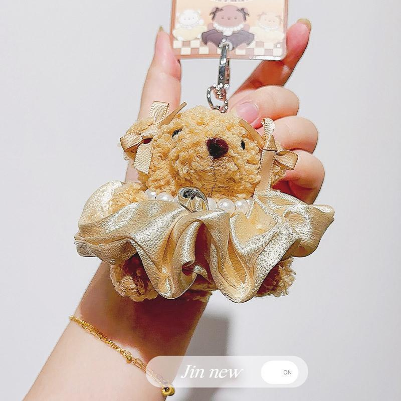 Pearl Small Skirt Bear Plush Keychain With Durable Rope For Bag Decoration Gift
