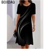 Fashion 3D Colorful Line Stripe Gradient Printed Dress Casual O-Neck Short Sleeve Loose A-Line Dress Oversized Women Clothing