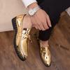 Men Classic Retro Loafer Casual Street Style Gold Patent Leather Platform Black Dress Party Shoes Large Size