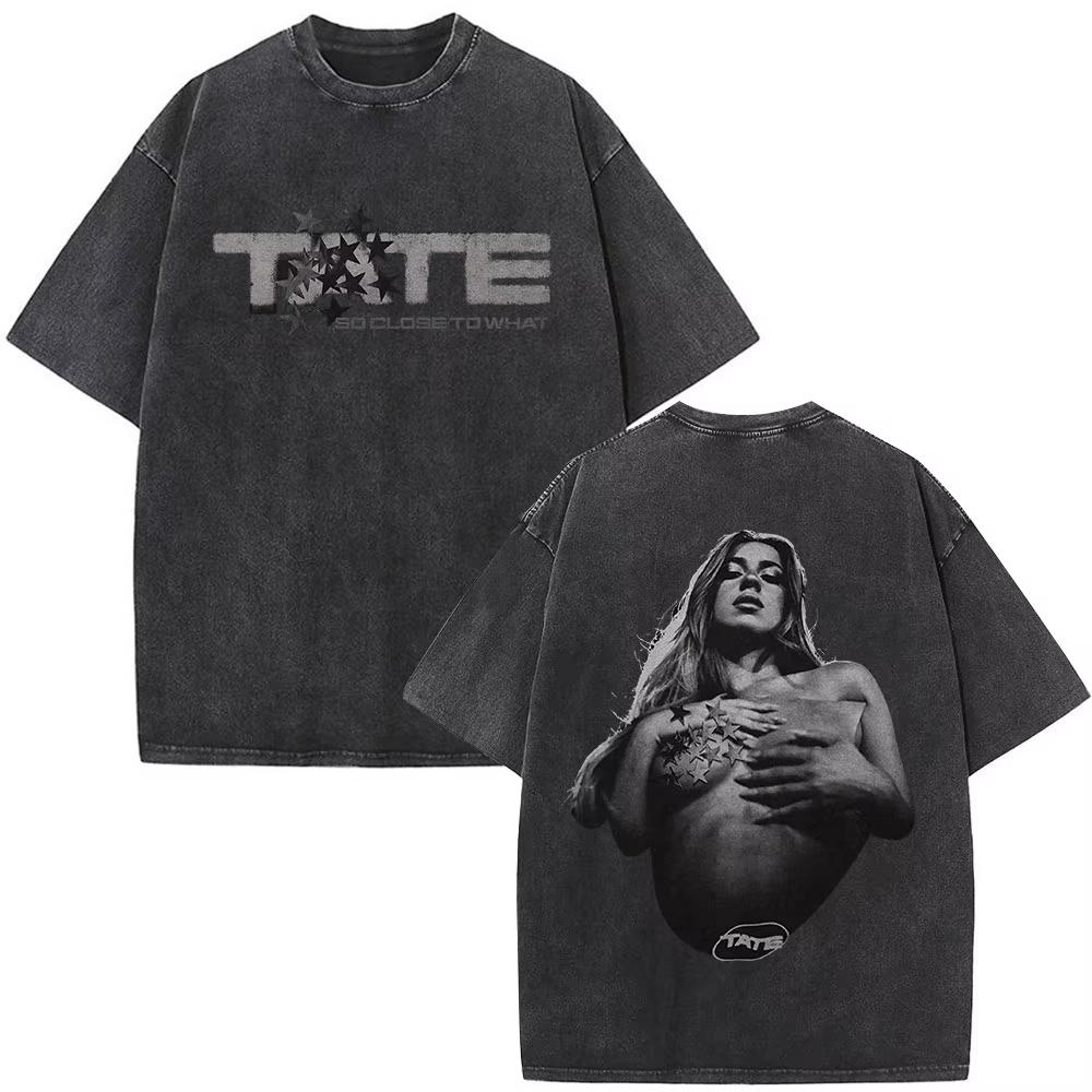 Tate McRae So Close To What Album Tour Washed T-Shirt Herren Damen Baumwolle Kurzarm Sommer Vintage T-Shirt Tops Fans Geschenk