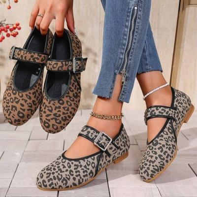 Women's Wide Width Leopard Loafers, Slip-On Mary Janes Flats, European Casual Shoes Wholesale