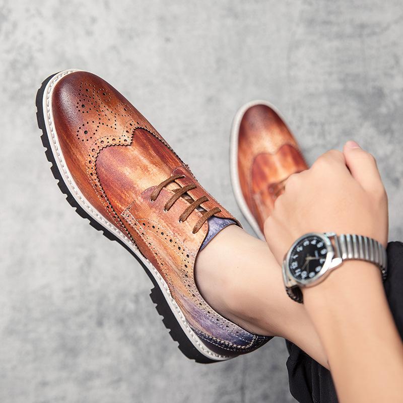 Men's Business Large Size Leather Shoes British Retro Flower Block Small Leather Shoes Men's Trend Leather Shoes