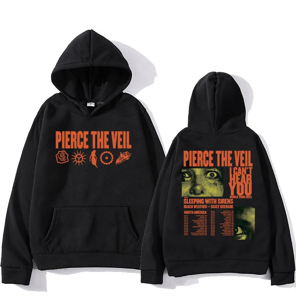 Streetwear Unisex Pierce The Veil Rockband Hoodies Ich kann dich nicht hören Welttournee 2025 Hip Hop Unisex Mode Pullover Herren Hoodie