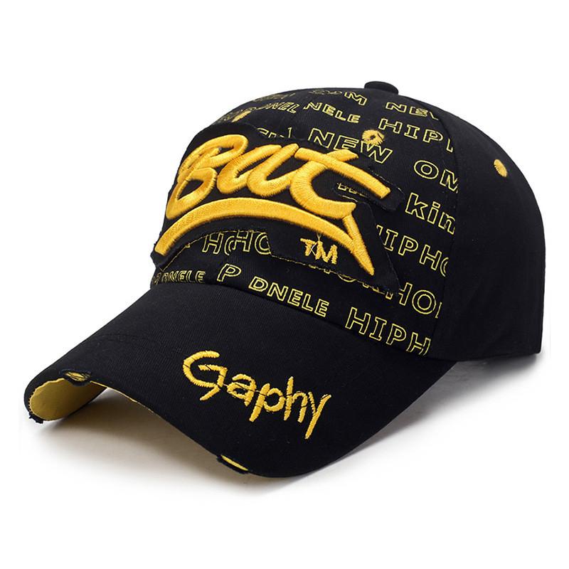 Street Style Baseball Cap With Embroidered Letters For Men And Women Black Yellow