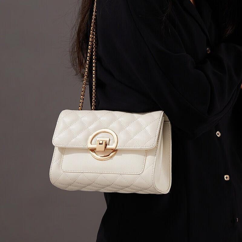 RED DRAGONFLY Women's Handbag, Cowhide Crossbody Bag, Shoulder Bag, Square Bag, White