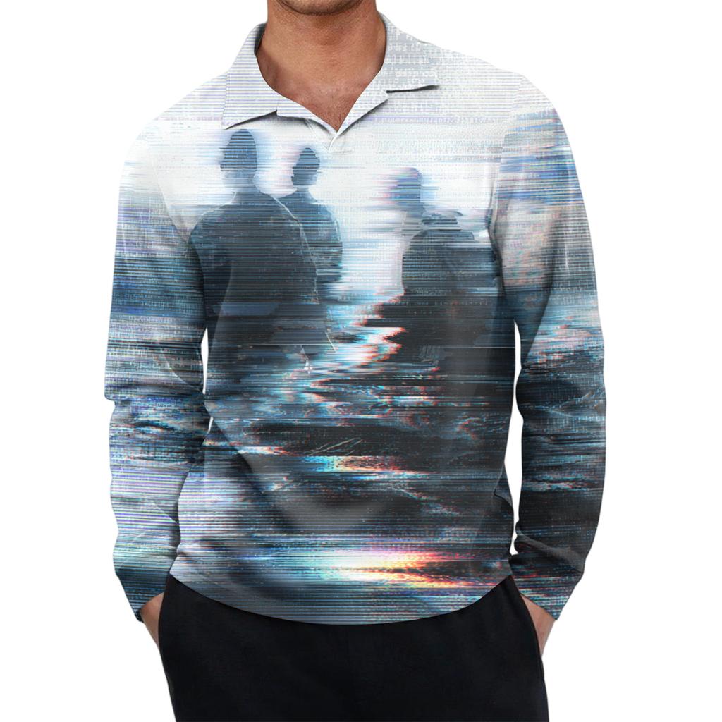 Men's Casual Retro Small V-neck Long-sleeved Top