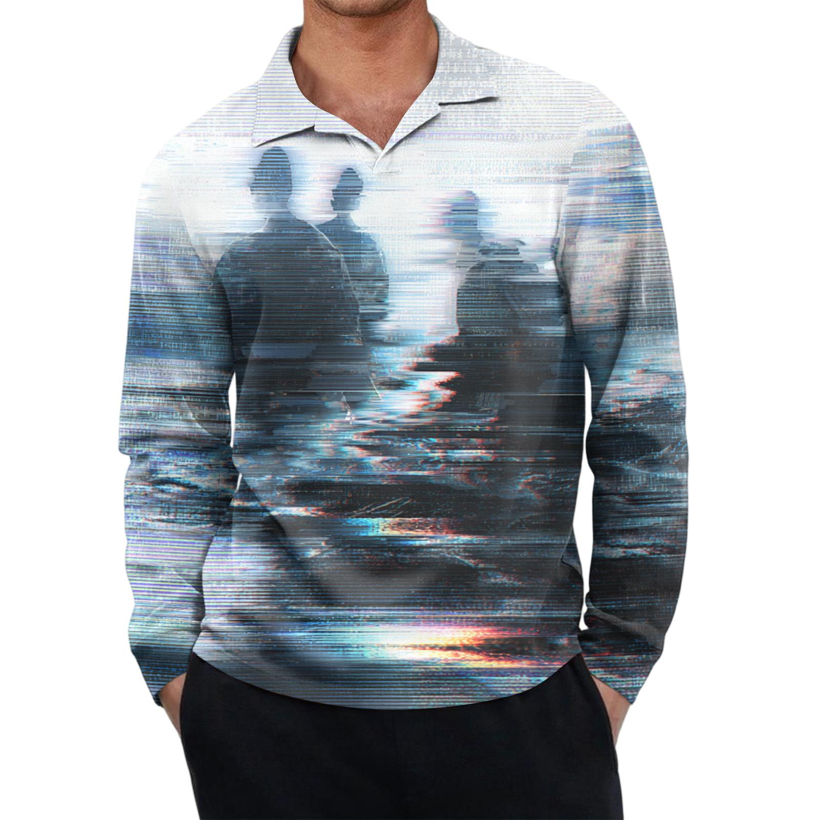 

Men s Casual Retro Small V-neck Long-sleeved Top XXXL синий