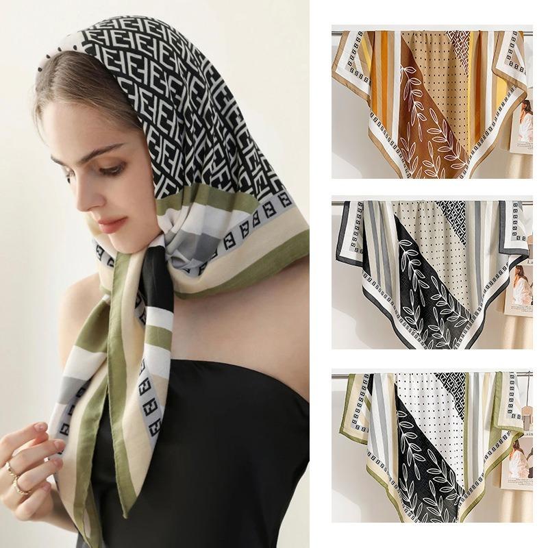 68Cm Old Flower Letter Scarf Women'S Spring And Autumn Thin Imitation Silk Square Scarf Trendy Versatile Shawl Scarfs Headscarf