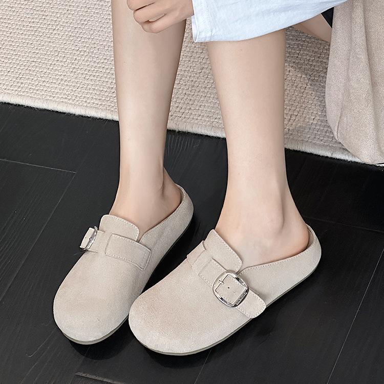 

Leather bag head half drag women s shoes wear new light soft sole lazy one pedal full cowhide half drag 40 бежевий