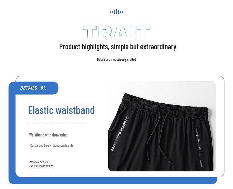 Pánské nadměrné rychleschnoucí sportovní kalhoty z ledového hedvábí - Lehké letní ležérní