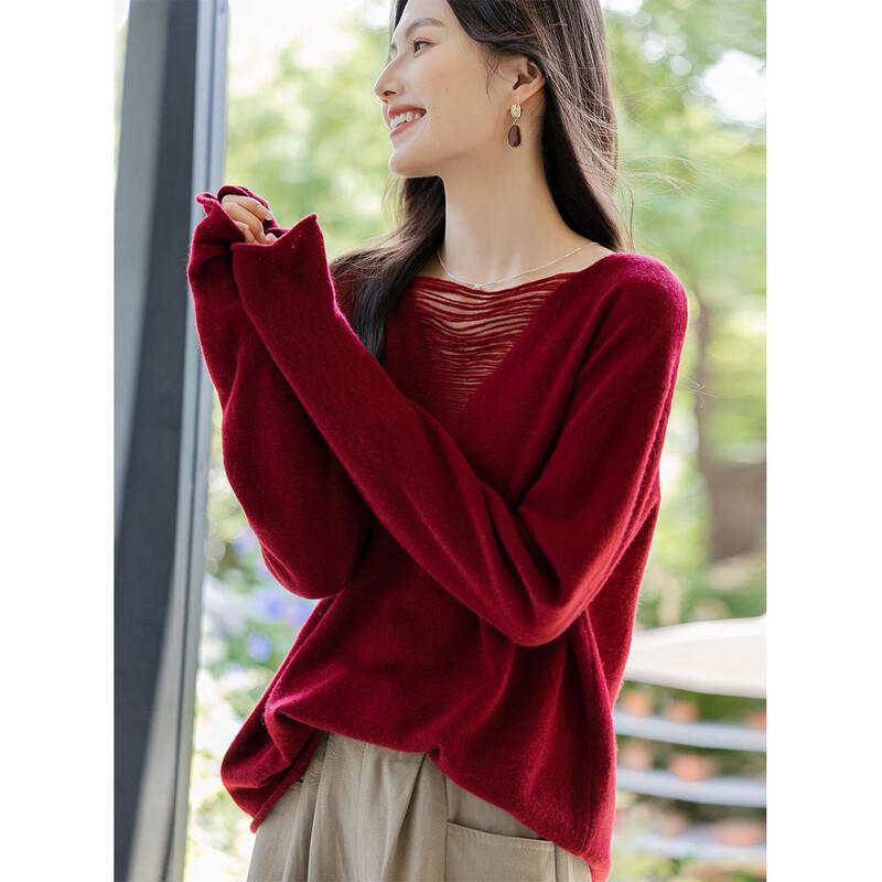 Mokana Women's V-Neck Long Sleeve Wool Sweater