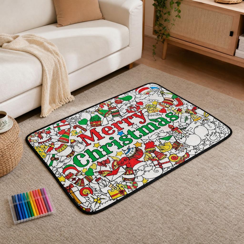 Christmas Kids Coloring Blanket with Watercolor Markers, DIY Painting Activity for Children and Family