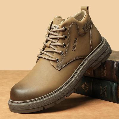 Herren High-Top Leder Martin Stiefel, 2024 Herbst/Winter, Plus Samt, Warme Mid-Top Arbeitsstiefel