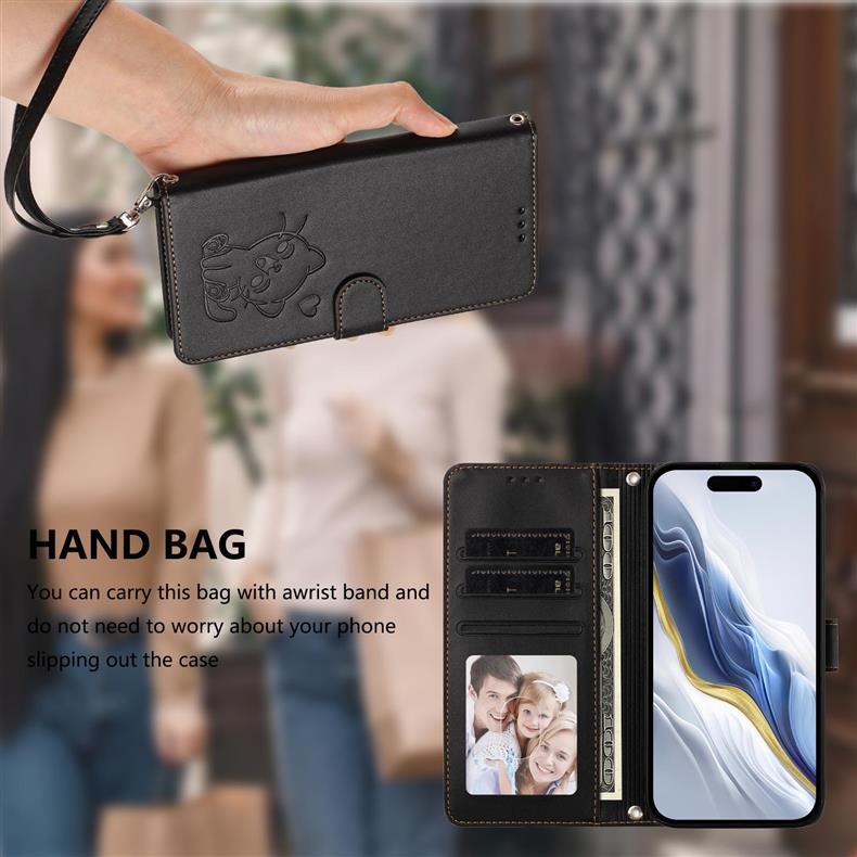 Suitable for Huawei P80 PRO Protective Case with Heart-shaped Cat Design, Honor 400 Pro Flip Cover with Card Slot Leather Case