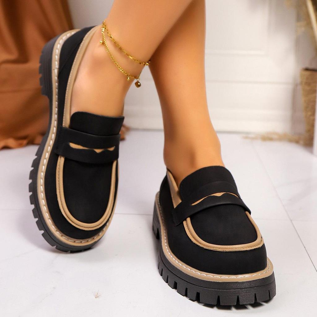 2025 Neue Damen-Loafer mit klobigem Absatz aus Wildleder in Übergröße - Frühling/Herbst Lässiger Britischer Retro-Stil