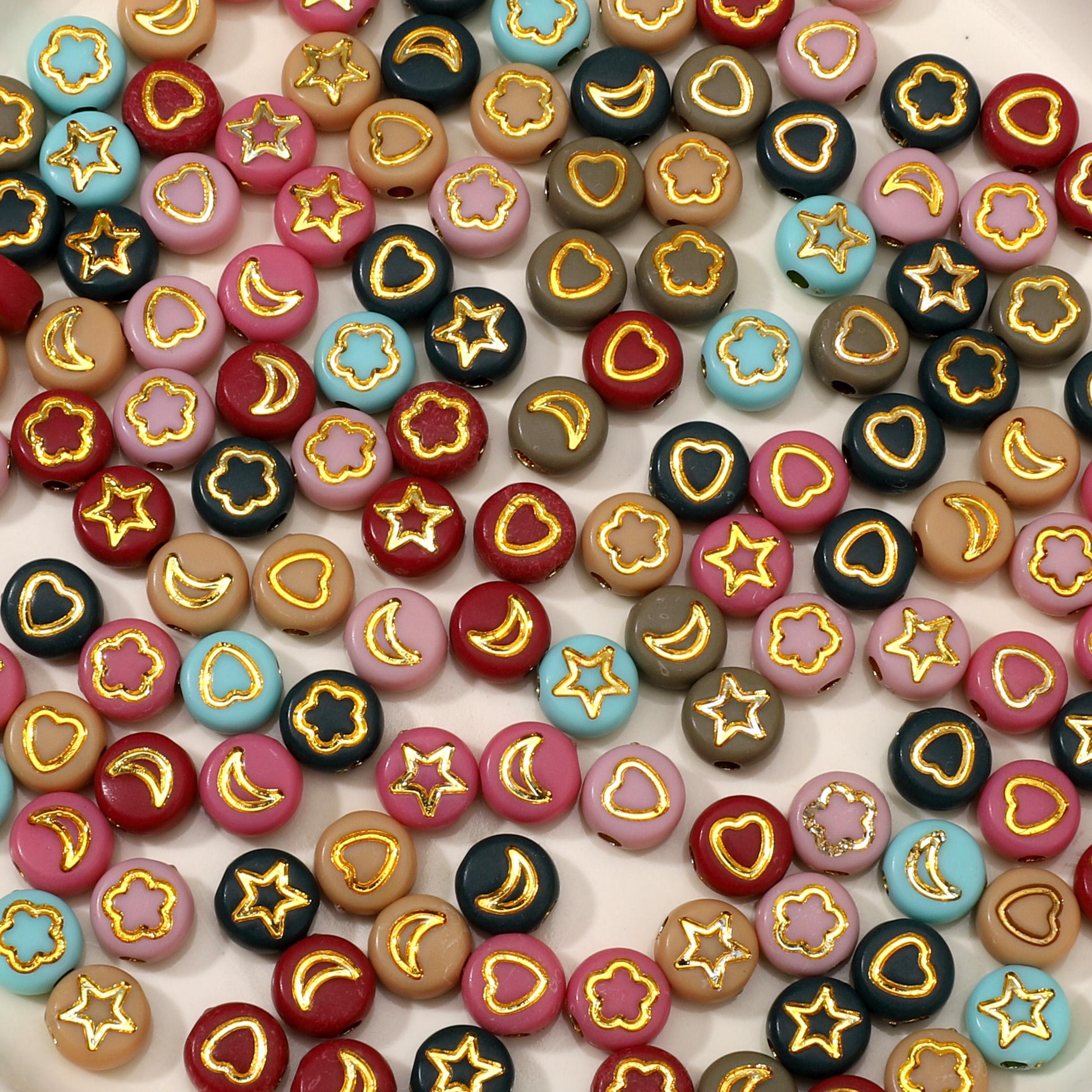 

50/100Pcs Acrylic Beads Moon Star Heart Pattern Charms for DIY Necklace Bracelet Earring Jewelry Making 7x4mm 50pcs різнокольоровий