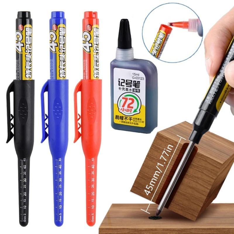 2Pcs Refillable Deep Hole Marker Pen With 15ml Refill Inks 45mm Long Tip Marker For Marking On Wood Ceramic Tile Metal