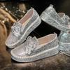 Flat-soled single shoes women's spring and autumn new fashion thick-soled rhinestone bow one pedal