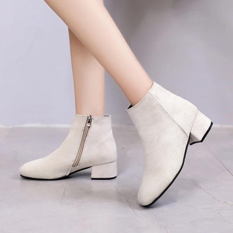 Women's Winter Boots 2025 New Suede Dress Women Warm Boots Fashion Mid-Heel Wool Warm Women's Ankle Boots