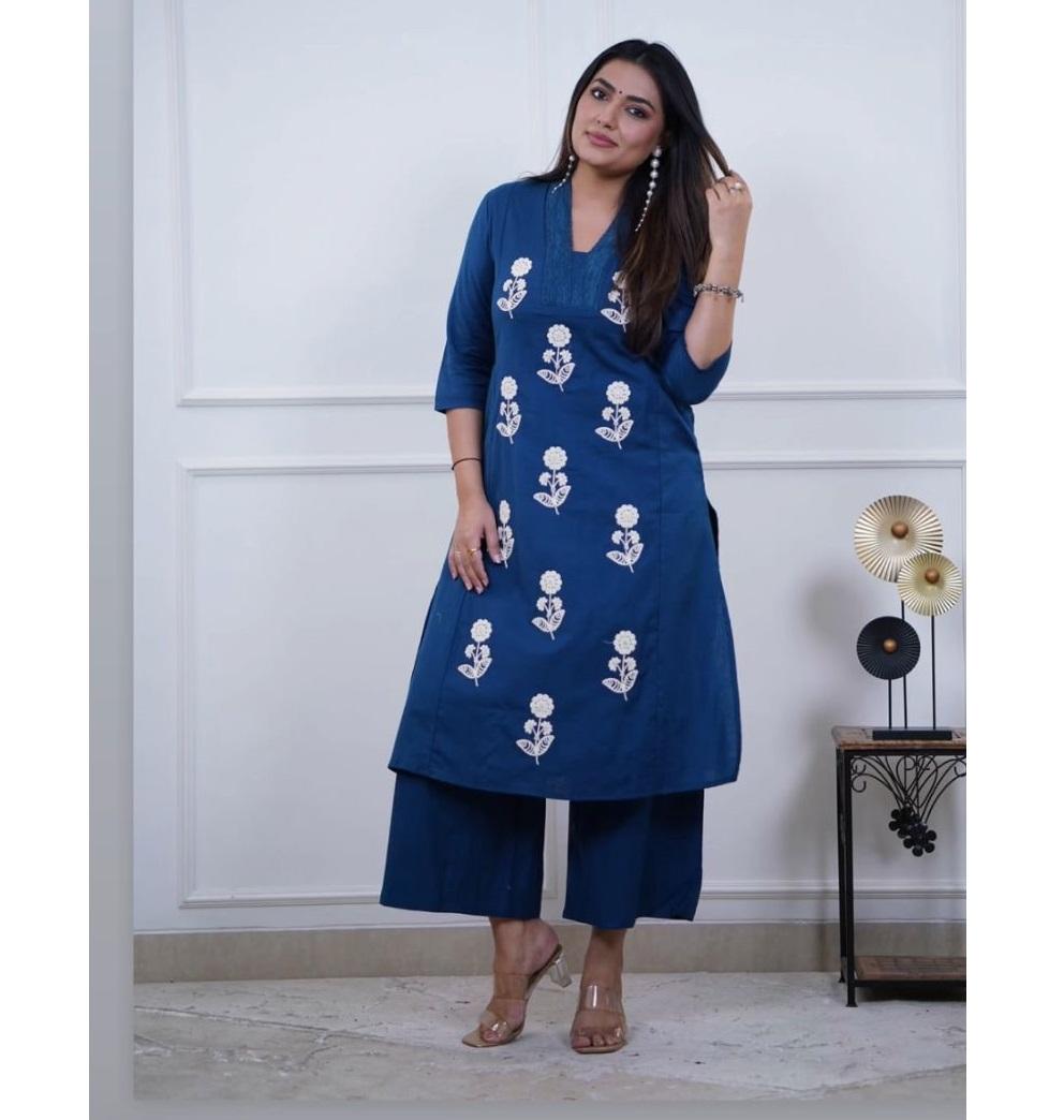 

Women Designer Kurta Pant Cord Set Indian Bollywood Top Tunic Kurti Salwar Kameez Dress M синій