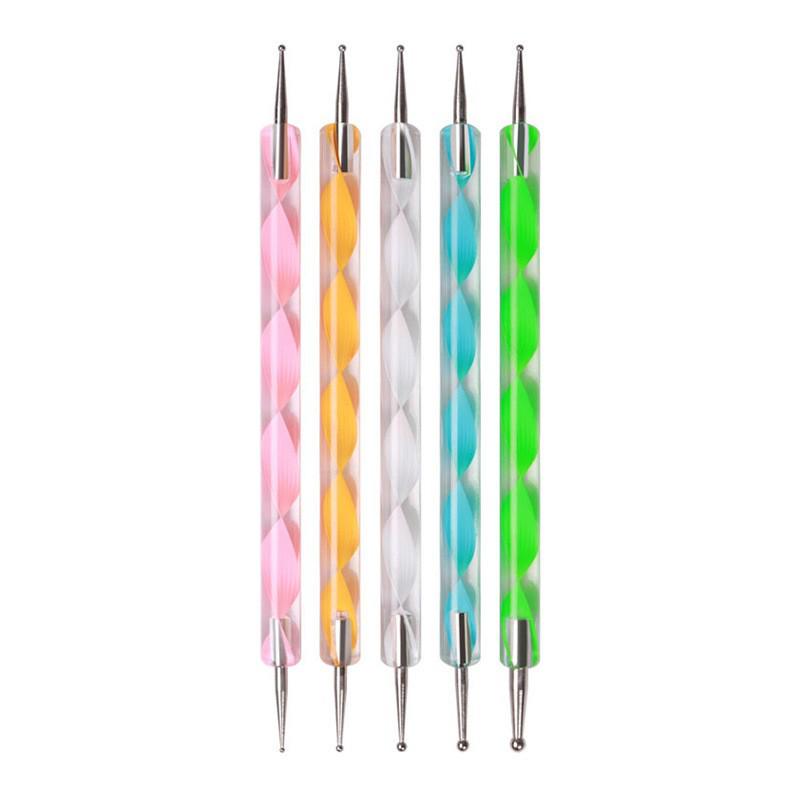 5-Piece Double-Ended Nail Art Picker & Painting Pen Set with Rhinestones