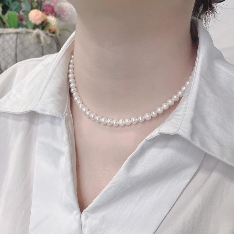 Meier Minimalist natural freshwater pearl necklace - european & american high-end style, baroque layered choker