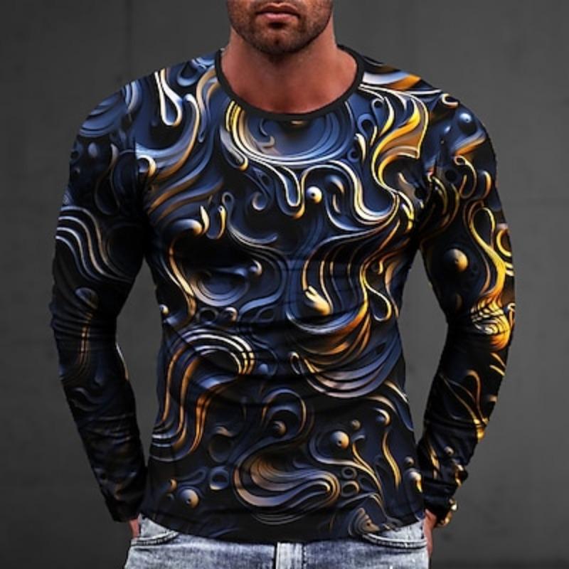 

Men s Graphic Abstract T shirt Long Sleeve T shirt 3D Print Crew Neck Shirt Fashion Designer Casual Sports Outdoor Holiday Going out Silver 2XL