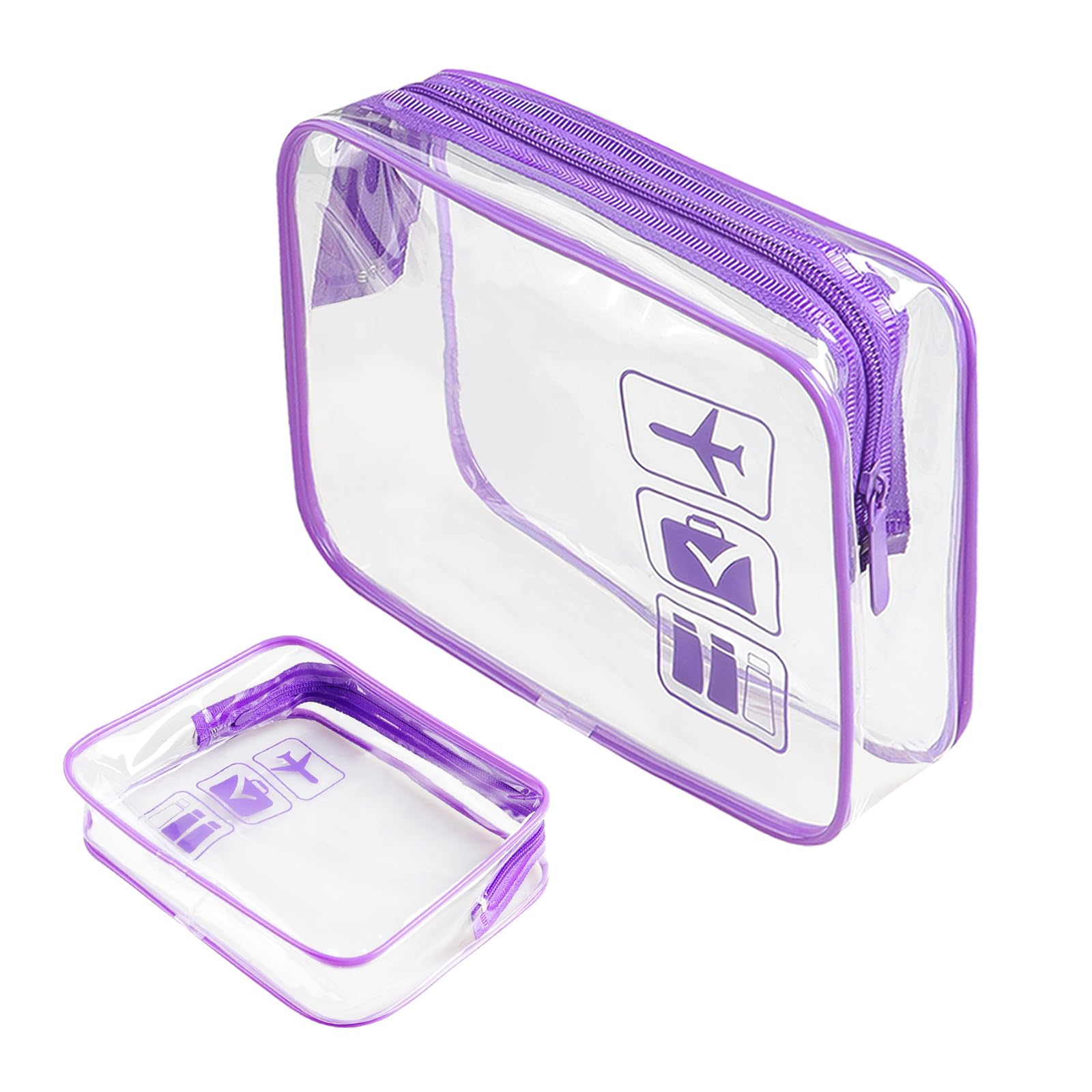 

Two Clear Vinyl Large Capacity Waterproof Transparent Bath Portable Transparent Pouches for Business and Everyday Makeup Storage Pouches, Pouches, фиолетовый