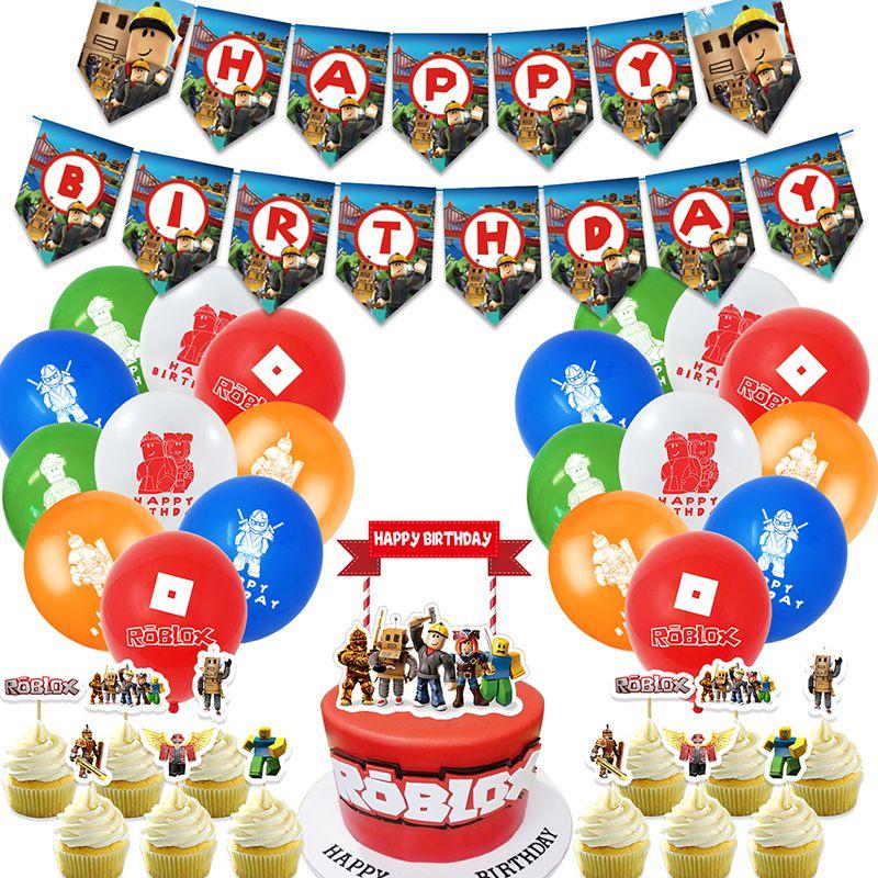 Roblox Birthday Party Supplies Banner Balloons Cake Toppers Cupcake Decor Kit